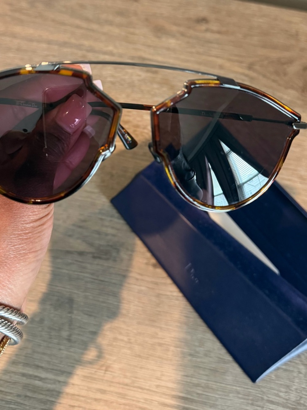 Dior Men's Tortoiseshell Frame Sunglasses with Dark Lenses